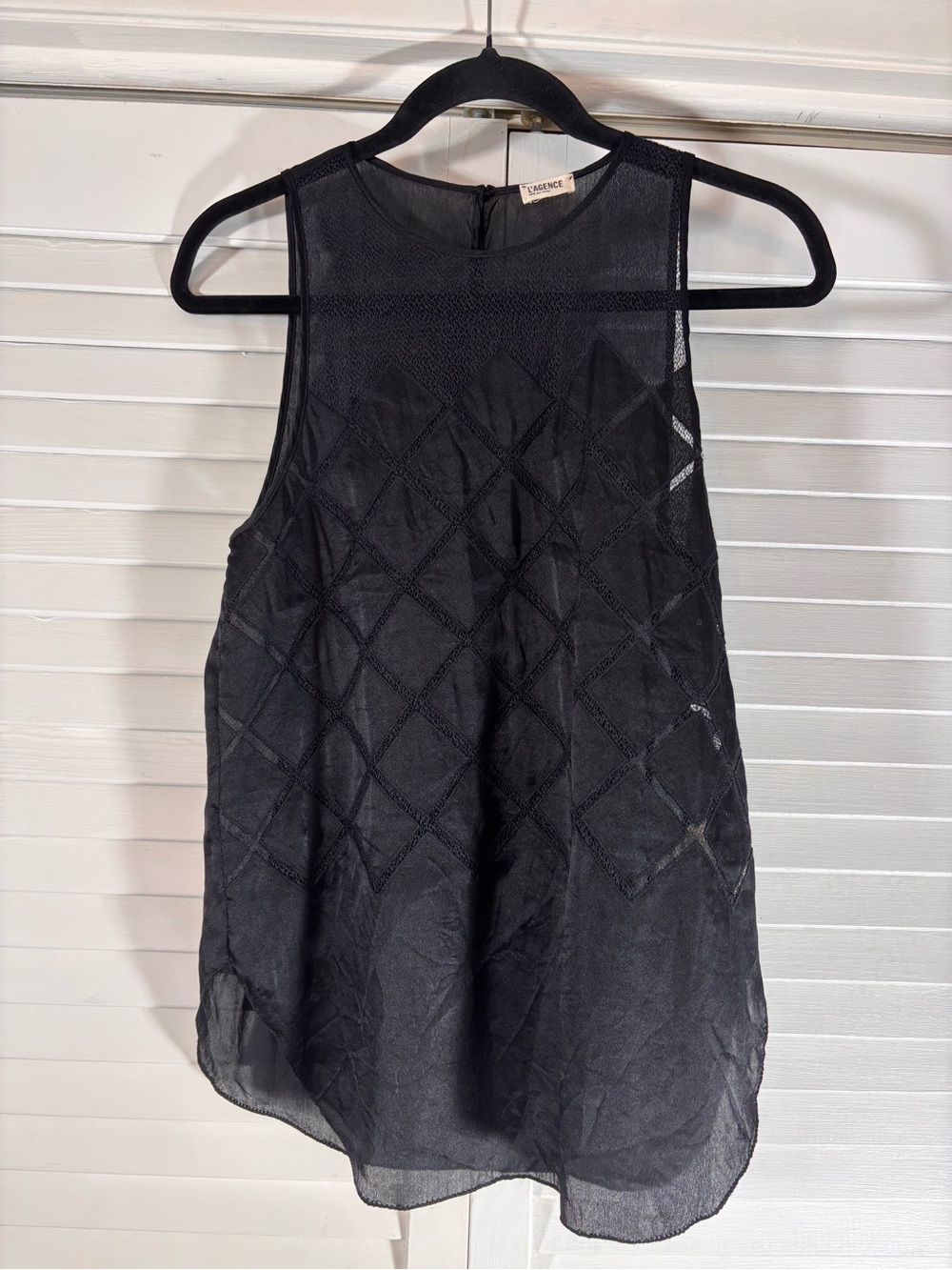 L'AGENCE Black Silk Sheer Embroidered Sleeveless Blouse Size 4